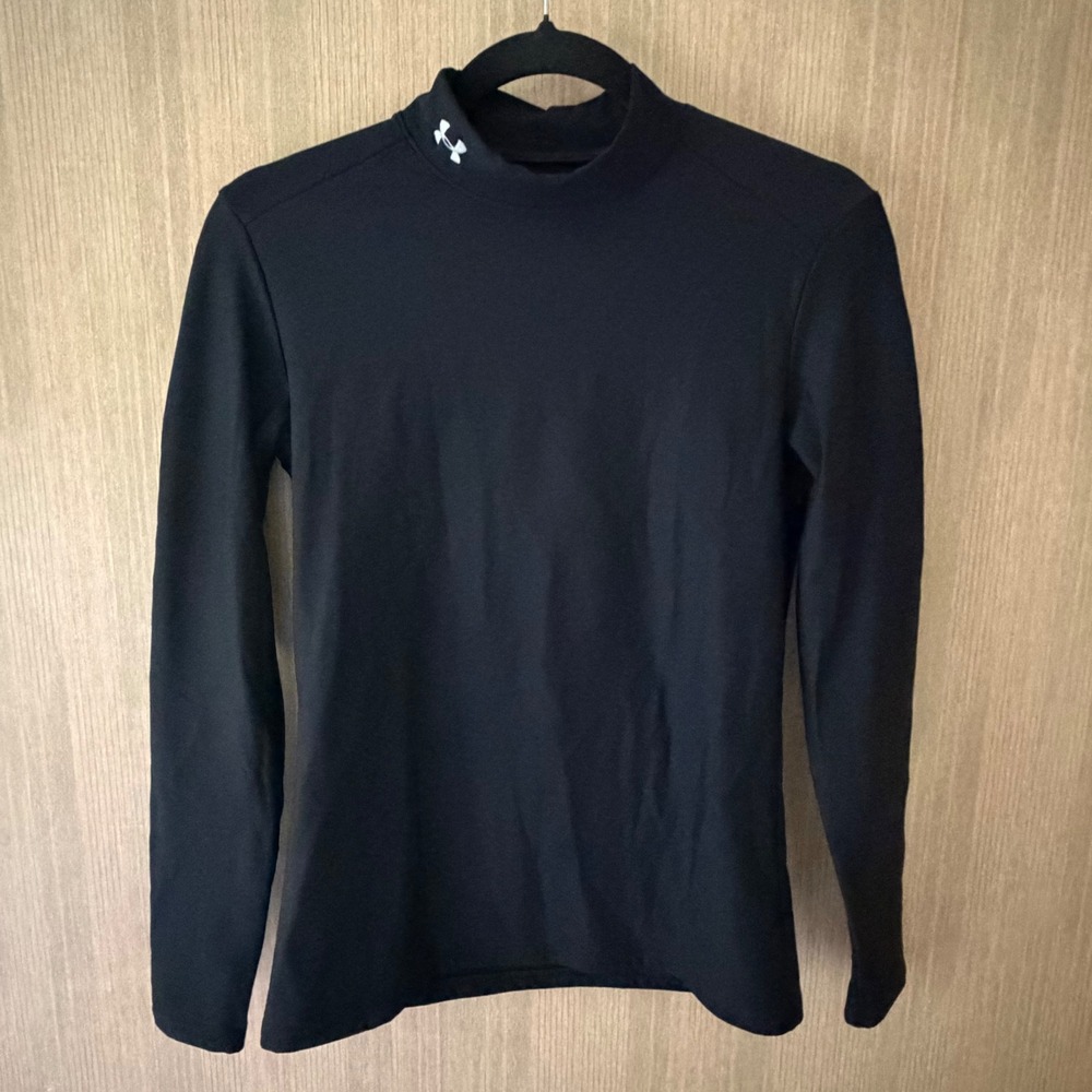 Under Armour Mock Neck Top Womens LG Black Excellent ColdGear Long Sleeve Shirt